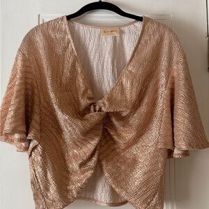 Elegant Metallic Blouse with Twist Front
